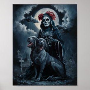 Santa Muerte met Two Headed Dog Poster