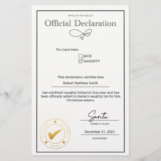 Santa Naughty List Verklaring bewerkbaar (Voorkant)