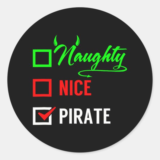 Santa Naughty Nice Pirate Christmas Checklist Ronde Sticker (Voorkant)