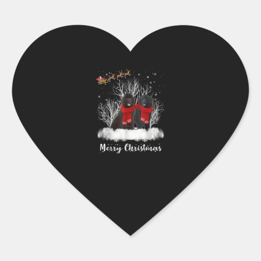 Santa Newfoundland Couple Merry Kersthond Gift Hart Sticker (Voorkant)