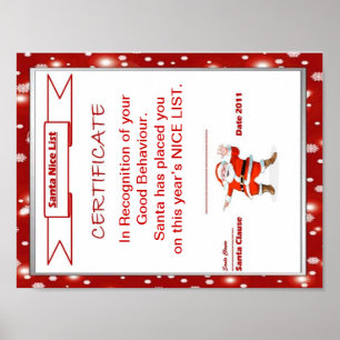 Santa Nice-lijstcertificaat Poster