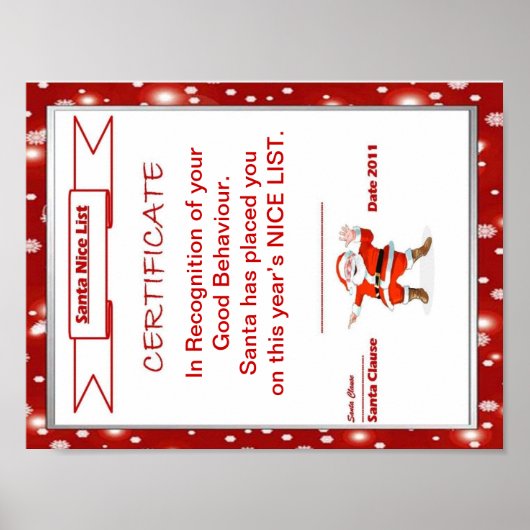 Santa Nice-lijstcertificaat Poster (Voorkant)