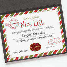Santa Nice-lijstcertificaat, Santa Claus Nice-lijs