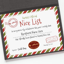 Santa Nice-lijstcertificaat, Santa Claus Nice-lijs