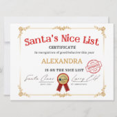 Santa Nice List Aangepaste naam Kerstcertificaat Feestdagenkaart (Voorkant)
