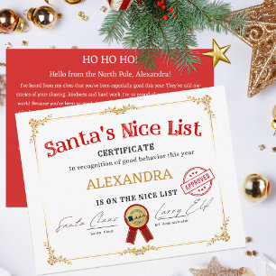 Santa Nice List Aangepaste naam Kerstcertificaat Feestdagenkaart