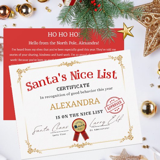 Santa Nice List Aangepaste naam Kerstcertificaat Feestdagenkaart
