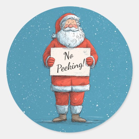 Santa No Peeking Christmas Ronde Sticker (Voorkant)