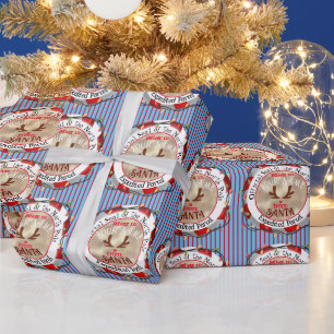 Santa Officiële zegel Rudolph op Blue & Red Stripe Cadeaupapier