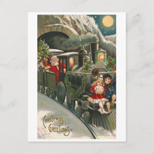 "Santa on a Train" - Vintage-kerstBriefkaart Feestdagenkaart