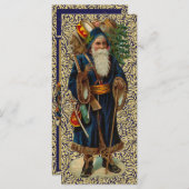  Santa on Blue en Gold Flat Kaart (Voorkant / Achterkant)