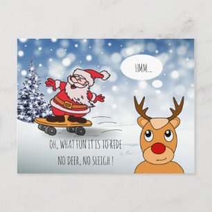 Santa on skateboard grappige rendierslee winter briefkaart