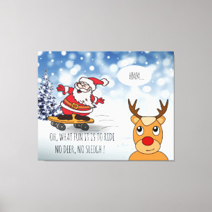 Santa on skateboard grappige rendierslee winter canvas afdruk