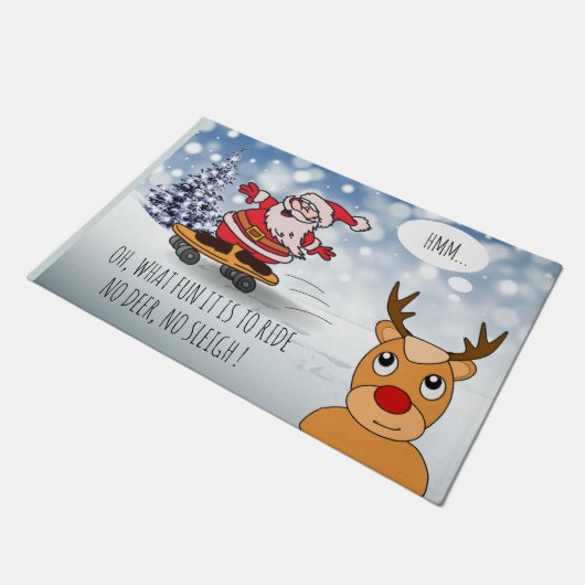 Santa on skateboard grappige rendierslee winter deurmat (Schuin)