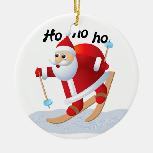 Santa on Snow Skis Round Ceramic Ornament (Voorkant)