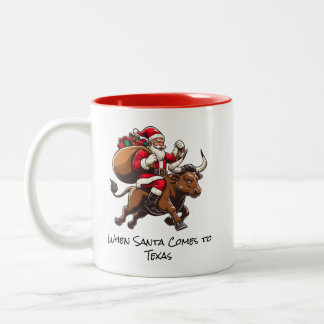 Santa on Texas Longhorn Bull Leveren Geschenken Mo Tweekleurige Koffiemok