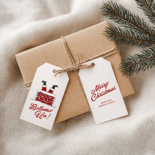 Santa Ondersteboven Grappige Kerst Wrap Accent Cadeaulabel