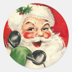 Santa op de telefoon ronde sticker