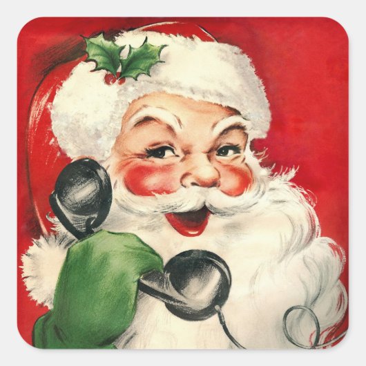 Santa op de telefoon vierkante sticker (Voorkant)