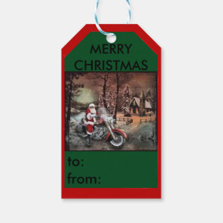Santa op een motor boerderij scene cadeau label cadeaulabel