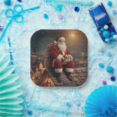Santa op het dak papieren bordje (Feest)