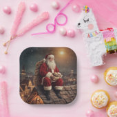 Santa op het dak papieren bordje (Feest)