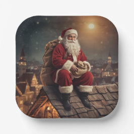 Santa op het dak papieren bordje