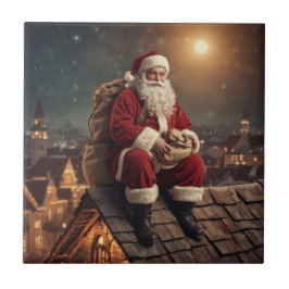 Santa op het dak tegeltje
