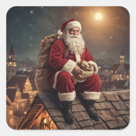 Santa op het dak vierkante sticker