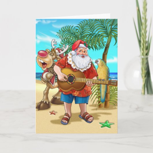 Santa op het strand feestdagen kaart (Voorkant)