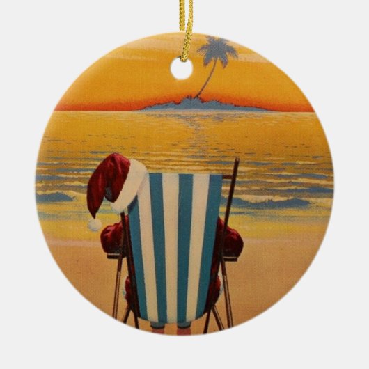 Santa op het strand van Florida Keramisch Ornament (Voorkant)