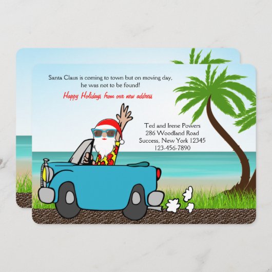 Santa op vakantie Bewegende Aankondiging (Voorkant / Achterkant)