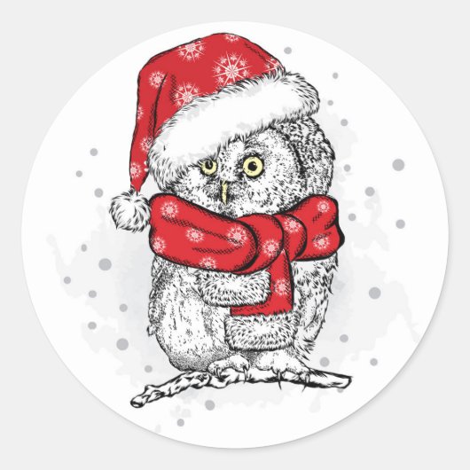 SANTA OWL Classic Ronde Sticker (Voorkant)