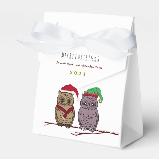 Santa Owl en Elf Owl Favor Box Bedankdoosjes (Voorkant Zijde)