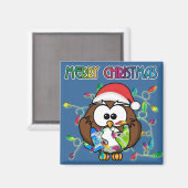 Santa owl en kerstverlichting magneet (Voorkant / Achterkant)