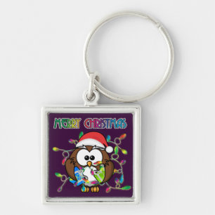 Santa owl en kerstverlichting sleutelhanger