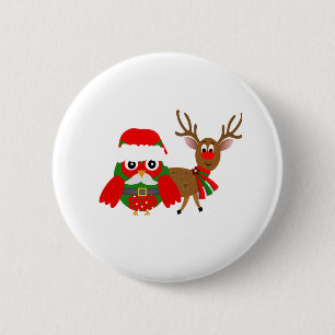 Santa Owl en Ronde Button 5,7 Cm