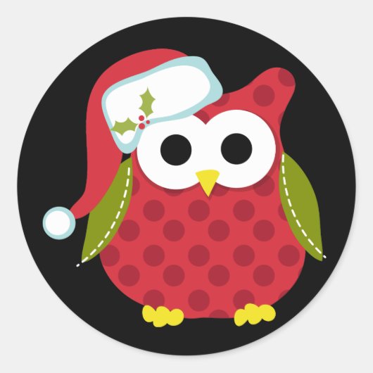 Santa Owl Ronde Sticker (Voorkant)