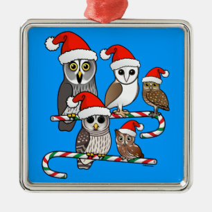 Santa Owls Metalen Ornament