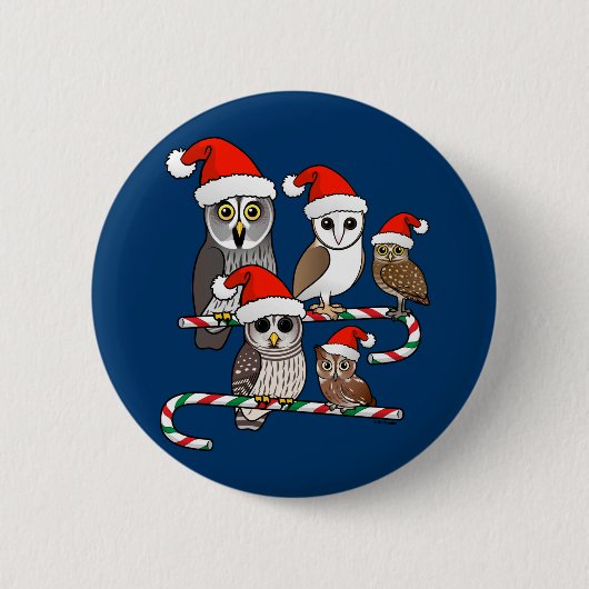Santa Owls Ronde Button 5,7 Cm (Voorkant)