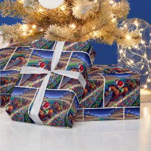 Santa Paard Racing Jockey Kerstmis Cadeaupapier