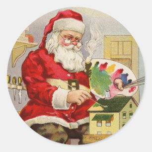 Santa Painting Doll House Ronde Sticker