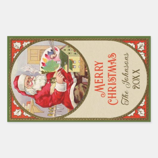  Santa Painting in de workshop Rechthoekige Sticker (Voorkant)
