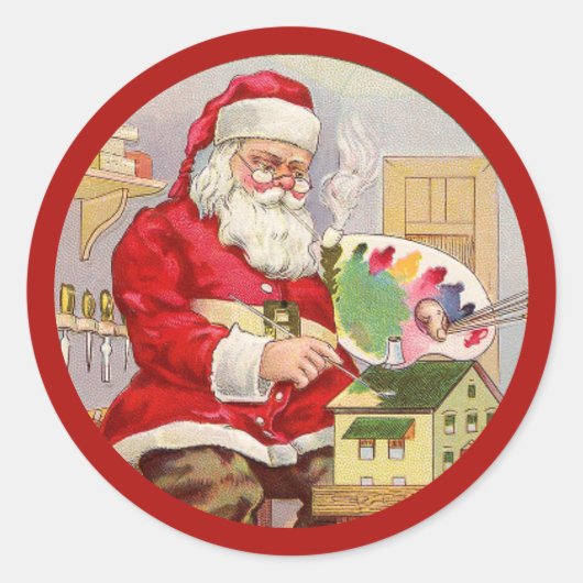 Santa Painting in de workshop Ronde Sticker (Voorkant)