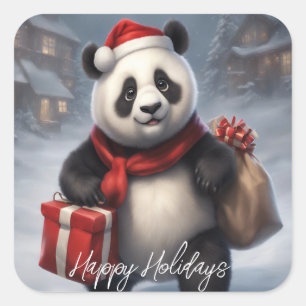 Santa Panda Beer Vierkante Sticker