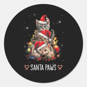 Santa Paw and Claw Santa Cat kerstboom lichten Ronde Sticker