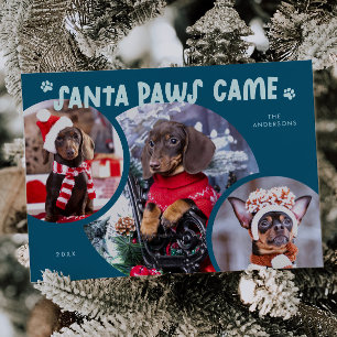 Santa Paws Blauwgroen Dog Photo Holiday Kaart