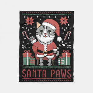 Santa Paws Cat Santa Hat Christmas Kitten Xmas Ugl Fleece Deken