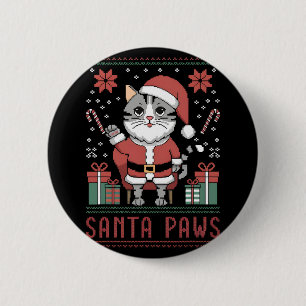 Santa Paws Cat Santa Hat Christmas Kitten Xmas Ugl Ronde Button 5,7 Cm