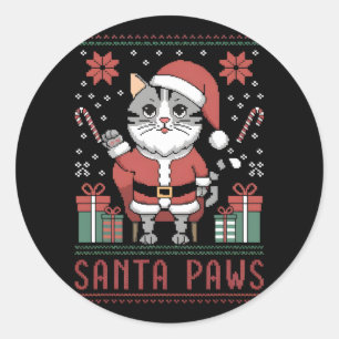 Santa Paws Cat Santa Hat Christmas Kitten Xmas Ugl Ronde Sticker